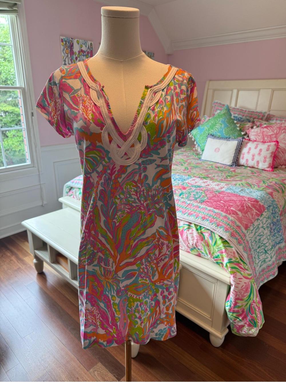 Lilly Pulitzer Pink Orange Green Blue Printed V-Neck Mini Dress